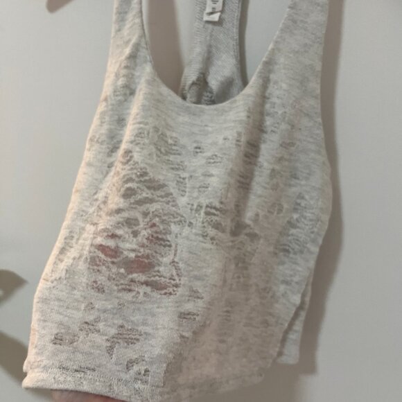 Alo Yoga Gray Mesh Overlay Cotton Cropped Tank Size XS - Picture 4 of 6